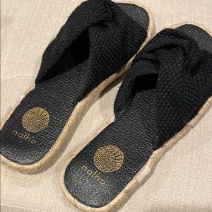 Nalho Jaya Black Espadrille Slip-On Sandals with Yoga Mat Memory Foam Footbed